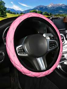 Women's Shiny Rhinestone PU Leather Car Steering Wheel Cover, Fits 14.5-15 Inch Steering Wheels, Breathable Anti-Slip All-Season Design, No Inner Ring, Easy Installation, Universal Car Interior Accessory - Style a - View 15