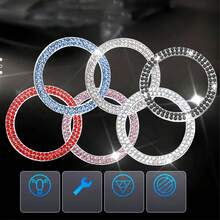 1 pieza de anillo decorativo para botón de arranque de un solo toque para coche, anillo de encendido de cristal con incrustaciones de diamantes de imitación de doble hilera, adhesivo para el interior del coche - A - Ver 3