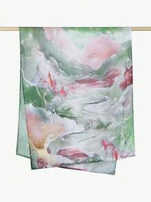 1件女款夢幻雲海印花希賈布，印花希賈布，粉色與綠色寬邊波希米亞風，適合日常穿著 - 彩色 - 查看 4