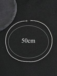 1件極簡時尚嘻哈不鏽鋼項鍊，男士百搭扭繩鏈條項鍊飾品 - 銀色 - 查看 10
