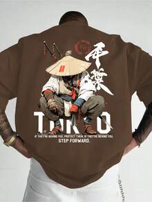 Men's Anime Pattern Printed Short Sleeve Shirt T Shirt,Printed With A Lonely Anime Warrior Pattern,Hand-Drawn Text Pattern - 黑色 - 查看 10