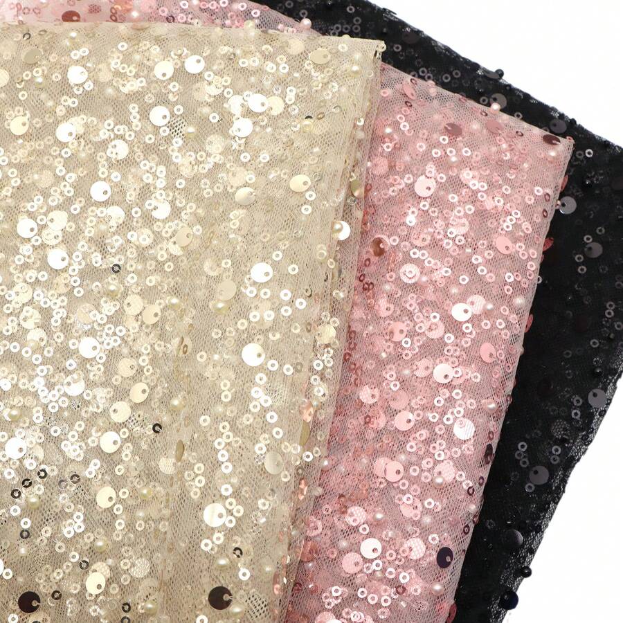 1 Stück 51,18x19,68 Zoll (130x50 cm) 100% Polyester Pailletten-Mesh-Stoff DIY Nähen atmungsaktiver Mesh-Stoff Party Hintergrund Dekoration - Standard - Übersicht 1