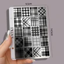 satki Placas de estampado de arte de uñas con cuadros, rayas, textura ondulada, letras en inglés, líneas geométricas de estilo francés, plantillas de transferencia profesionales para artistas de uñas, herramientas de arte de uñas - Multicolor - Ver 11