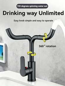 Stainless Steel 720° Rotating Faucet With Separate Hot And Cold Control, Built-In G1/2" Inlet Hose, High-Pressure Spray Nozzle, High-Arc Spout, Brushed Finish, Durable Stainless Steel Construction, Modern Design, Single-Hole Installation, Suitable For Modern Bathroom And Home Kitchen, Modern Sink And RV Faucet, Essential Home Renovation Accessory - Grey - View 6