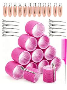 Women's Large Hair Roller Set With Clips And Comb, Suitable For Long And Thick Hair, Adds Volume, Home And Travel Styling Accessory Gift - Multicolor - View 2