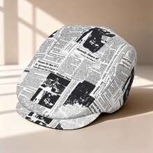 Vintage Newspaper Collage Full-Print Flat-Top Hat Unisex; Painter's Hat, Newsboy Hat, Beret, Irish-Style Driver's Hat, Vintage Gentleman's Hat - One Size - View 2