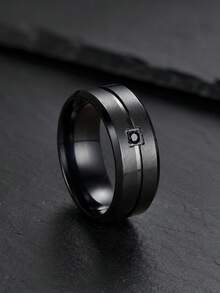 1 pieza Anillo de estilo minimalista con una sola piedra de circonita - Negro - Ver 5