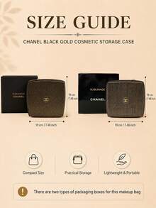 Kotak Organizer Makeup Anyaman Hitam dan Emas Chanel, 19*19cm, terbuat dari kulit sintetis, dengan lapisan dalam yang terbagi, resleting emas yang halus, dan lapisan dalam yang dapat dilepas. Cocok untuk penyimpanan di rumah dan saat bepergian. - emas hitam - View 11