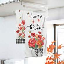2/4/48pcs Red Floral Butterfly Pattern Printed Kitchen Towels - Ultra Soft, Highly Absorbent Polyester Dish Cloths And Hand Towels, Perfect For Holiday Decor, Kitchen Decor, Party Decor. - Multicolor - View 4