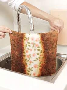 5/1pc Floral Pattern Kitchen Towel, Fresh Ditsy Floral Kitchen Towel, Thick Absorbent Hand Towel, Floral Oil-Resistant Kitchen Cloth, Suitable For Kitchen, Bathroom, Glass And Car Cleaning - Super Absorbent Quick-Drying Reusable Towel, Soft Square Towel - Multicolor - View 8