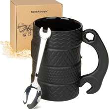 toys4boys Tire Shaped Ceramic Mug 450ml With Spoon, Car Wheel Design Gift Cup For Driver, Mechanic And Motorsport Fan - Black - View 6