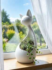 1pc Multifunctional Cat-Shaped Storage Decor, Multipurpose Plant Pot And Key Holder, 2-In-1 Resin Desktop Organizer, Creative Succulent Planter, Entryway Key Storage Box, Minimalist Home Decor, Suitable For Living Room, Bedroom And Entryway - A - View 7