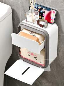 1pc/2pcs/3pcs Mixed Set (Tissue Box Main Product + Transparent Sticker Accessories) Large Capacity Wall-Mounted Drill-Free Tissue Box, Waterproof Drawer Storage Box, Suitable For Toilet Paper, Ideal Bathroom Decor Choice, Toilet Paper Holder, Bathroom Accessories, Toilet Paper Rack, Bathroom Shelf, Tissue Box, Bathroom Decoration - Multicolor Random - View 3