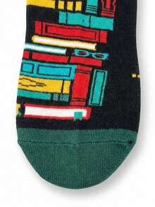 1 Pair Unisex Fun "Shhh... I'm Reading" Book Pattern Mid-Calf Socks, Casual All-Season Style, Perfect Gift For Book And Reading Lovers - Multicolor - View 5