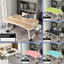 Foldable Bed Tray Table With Cup Holder & Tablet Slot, Portable Lap Desk With Storage Drawer, Large Laptop Bed Desk For Working, Studying, Reading, Eating On Bed, Sofa & Couch - Mint Blue - View 6