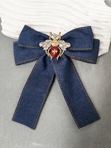 1pc Handmade Women's Insect Design Denim Bow Tie, Campus Style, Perfect Gift, Essential For Party, Gathering, Dance - Blue - View 4