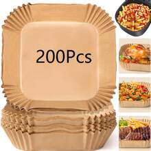 30/50/100/200pcs Disposable Air Fryer Paper Liners (Square 6.3-7.9 Inch) Kitchen Accessories, Heat Resistant Non-Stick Parchment Paper, Air Fryer Accessories, Oil-Proof And Waterproof, Suitable For Oven, Air Fryer, Baking - Brown - View 12