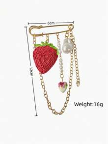 1 pieza Broche de fresa de rafia elegante y lindo con colgante de corazón de cerámica de perla falsa y borla, alfiler multiusos para sombrero, pantalones, puño, zapatos, mochila y talla grande - Multicolor - Ver 4