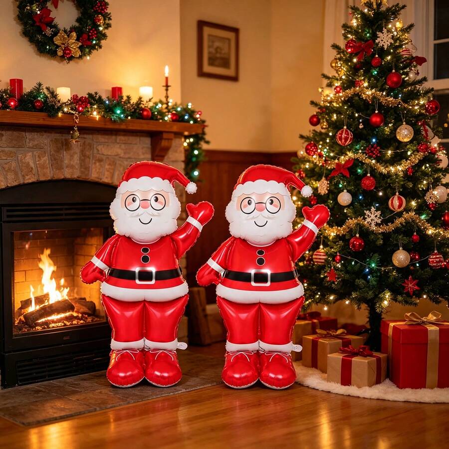 1/2pcs Christmas Standing Santa Claus Balloon Set, Suitable For Christmas Theme Decoration, Indoor Scene Arrangement, Photo Decoration - Multicolor - View 1