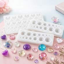 Round & Heart-Shaped Silicone Resin Mold For Gemstone Earring And Jewelry Making - Perfect For Creating Unique Gemstone Designs, Jewelry Making | Decorative Earrings | Glossy End, Jewelry Casting Supplies, Resin Silicone Mold For Jewelry - Silicone Mold - View 7
