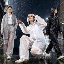 1pc Set Raincoat + Pants Unisex Raincoat And Single Piece Full Body Raincoat. Reusable. Extra Long And Extra Large, Lightweight Material. Suitable For Outdoor Leisure, Hiking, Cycling And Outdoor Activities, Portable Use, Multiple Colors Available - Women's Raincoat - View 2