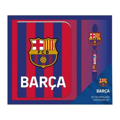 FC Barcelona Unisex Children's Stationery Set - A5 Notebook + Pen With FCB Crest And Barça Text, Dark Blue, Officially Licensed, Ideal For Back To School And As A Gift