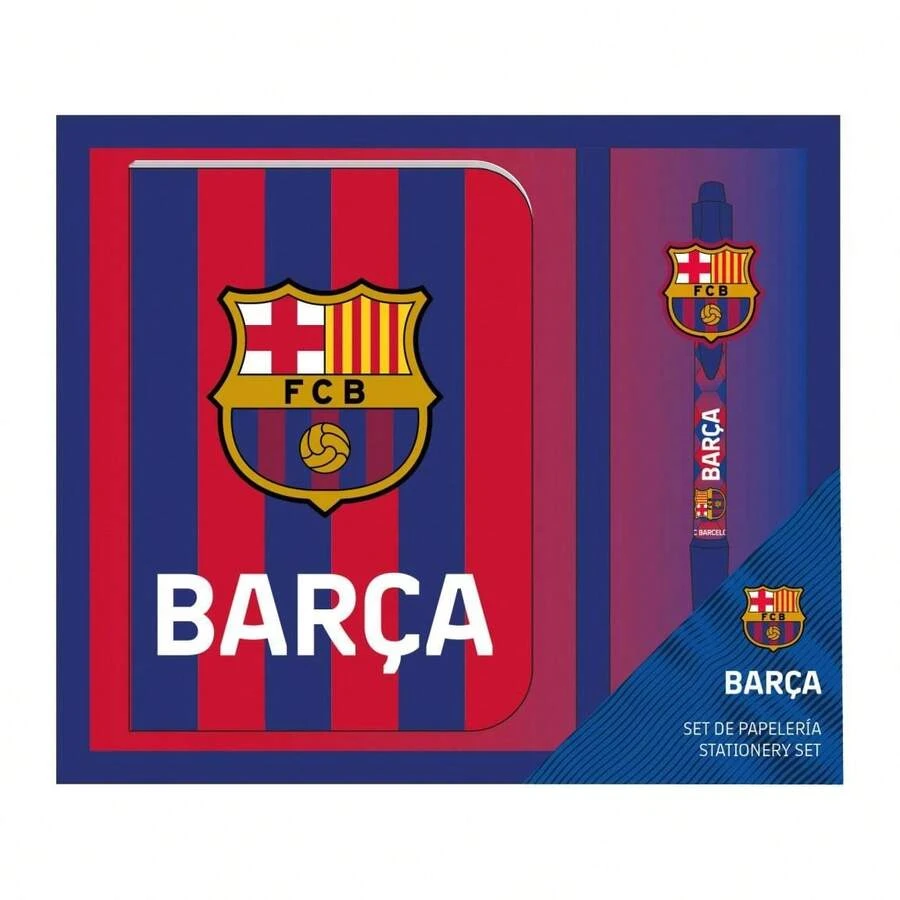 FC Barcelona مجموعة قرطاسية للأطفال للجنسين من نادي برشلونة - دفتر A5 + قلم مع شعار نادي برشلونة ونص Barça، باللون الأزرق الداكن، مرخص رسميًا، مثالية للعودة إلى المدرسة وكهدية - الخيار 1 - مشاهدة 1