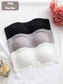 2pcs Plus Size Women's Seamless Strapless Bra, Soft Non-Slip Design, Adjustable 4-Row Hook And Eye Closure, Invisible Bra For Daily Wear, Suitable For Casual And Special Occasions - Multicolor - View 2