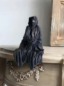 1pc Gothic Style Mysterious Black Decor - Black Hooded Humanoid Sculpture, Mysterious Master Statue, Intimidating Black Robe Exquisite Design, Suitable For Home Decor, Halloween Or Theme Party, Gothic Style, Halloween Decoration - Multicolor - View 6