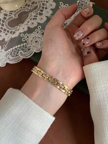 1件新款女款極簡休閒優雅歐中風手鍊腕錶，復古金色 - 金色 - 查看 6