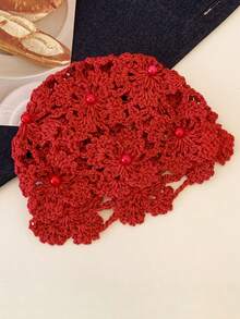 Gorro de mujer de moda hecho a mano con cuentas, pañuelo de cabeza de ganchillo calado de estilo vintage exótico para primavera/verano - Sombrero tejido - Ver 4