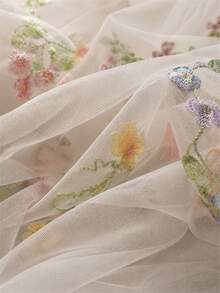 3D Floral Butterfly Embroidered Tulle Fabric, Sheer Soft Mesh With Colorful Flower Embroidery, Lightweight Drapable Net Textile For Wedding Dress, Bridal Veil, Party Tutu Skirt, Backdrop Curtain, DIY Garment Sewing Decor Material - Multicolor - View 6