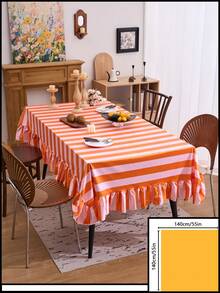 1pc Orange Velvet Ruffle Edge Tablecloth, American Country Style Simple Decorative Dining Table Cloth, Rectangular Coffee Table TV Cabinet Entryway Multi-Functional Cover, Suitable For Holiday Gathering Birthday Party Wedding Dinner Table Decoration Room Decoration Office Desk Coffee Table Mat Outdoor Picnic Mat Home Decor Room Decoration All Seasons - Orange - View 19
