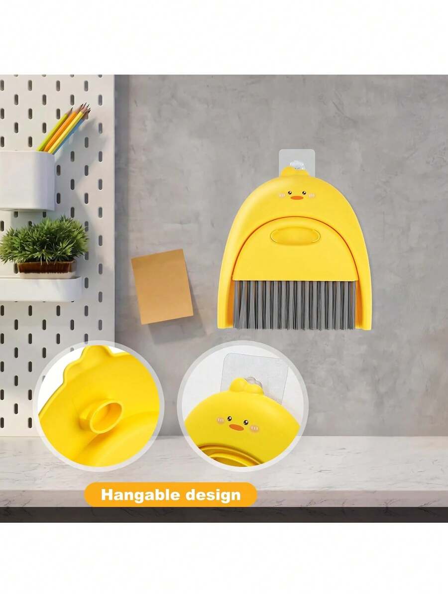 Small Broom And Dustpan Set, 1pc Dustpan And Brush Set, Cute Little Yellow Duck Mini Broom And Dustpan Set, Small Dustpan Mini Suitable For Desktop Debris, Keyboard And Pet Cage Cleaning - A - View 1