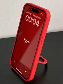 1pc Minimalist Solid Color Liquid Silicone Phone Case, Built-In Same Color Integrated Ring Kickstand, Anti-Fingerprint Shockproof Soft Protective Cover With Raised Camera Bezel, Perfect Gift For Daily Use, Suitable For Commute & Video Playback, Compatible With IPhone11,13,15,16,17 Pro,17 Pro Max12,14 - Red - View 1