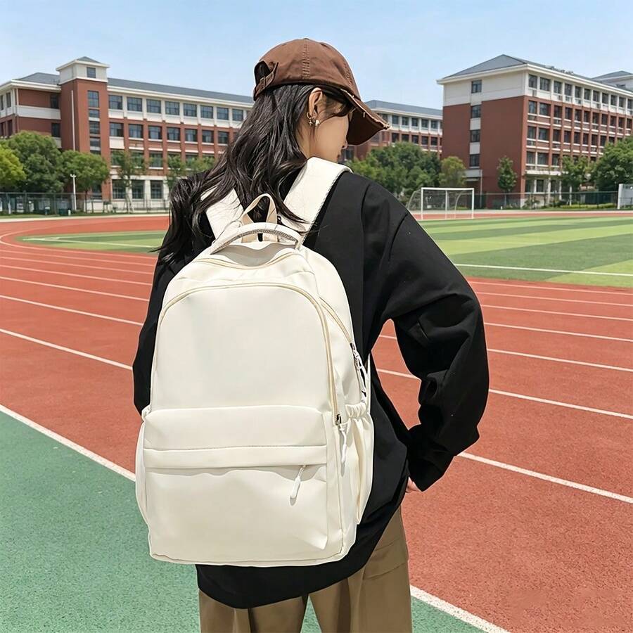 Large Capacity Solid Color Men's Backpack, Fashionable Minimalist Travel Bag, Suitable For Daily Casual Use, Japanese School Style Commuter Backpack