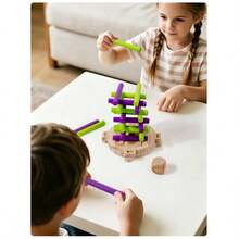 1 Set Natural Wood Balance Stacking Rods Green & Purple Dual Color Pull-Out Blocks Children's Educational Toy Logic Thinking Parent-Child Tabletop Game Stress Relief Toy - Multicolor - View 4