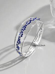 1件女款爪鏈優雅高端全水鑽開口手鐲，適合日常配戴與派對場合 - 藍色-B940 - 查看 3