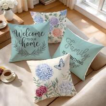 4pcs Hydrangea Butterfly And Floral Pattern Pillow Covers Without Inserts, Single-Sided Printed Pillow Covers, Suitable For Living Room Bedroom Home Decor, All-Season Pillow Covers - Multicolor - View 6