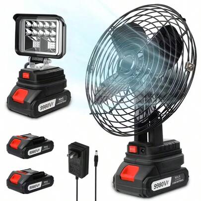 Ventilador de Campamento Inalámbrico+Luzes de camping , Ventilador Portátil Recargable con Batería, Ventilador de 8 Pulgadas 20W 3500RPM con Motor sin Escobillas para,Camping Ventilador, combinaciones de luces de camping disponibles, múltiples montajes