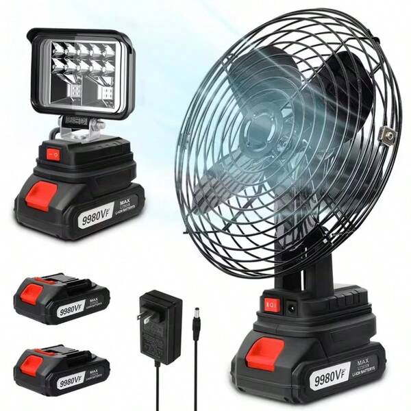 Ventilador de Campamento Inalámbrico+Luzes de camping , Ventilador Portátil Recargable con Batería, Ventilador de 8 Pulgadas 20W 3500RPM con Motor sin Escobillas para,Camping Ventilador, combinaciones de luces de camping disponibles, múltiples montajes
