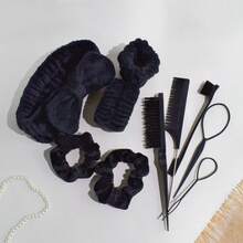 10PCS Practical Hair Accessories Set With Hair Comb, Teasing Brush, Eyebrow Comb, Hair Puller, Bow Hair Tie, Cuff Wristband, Velvet Scrunchie, SPA Beauty Braiding Styling Hair Tools For Women - Multicolor - View 5