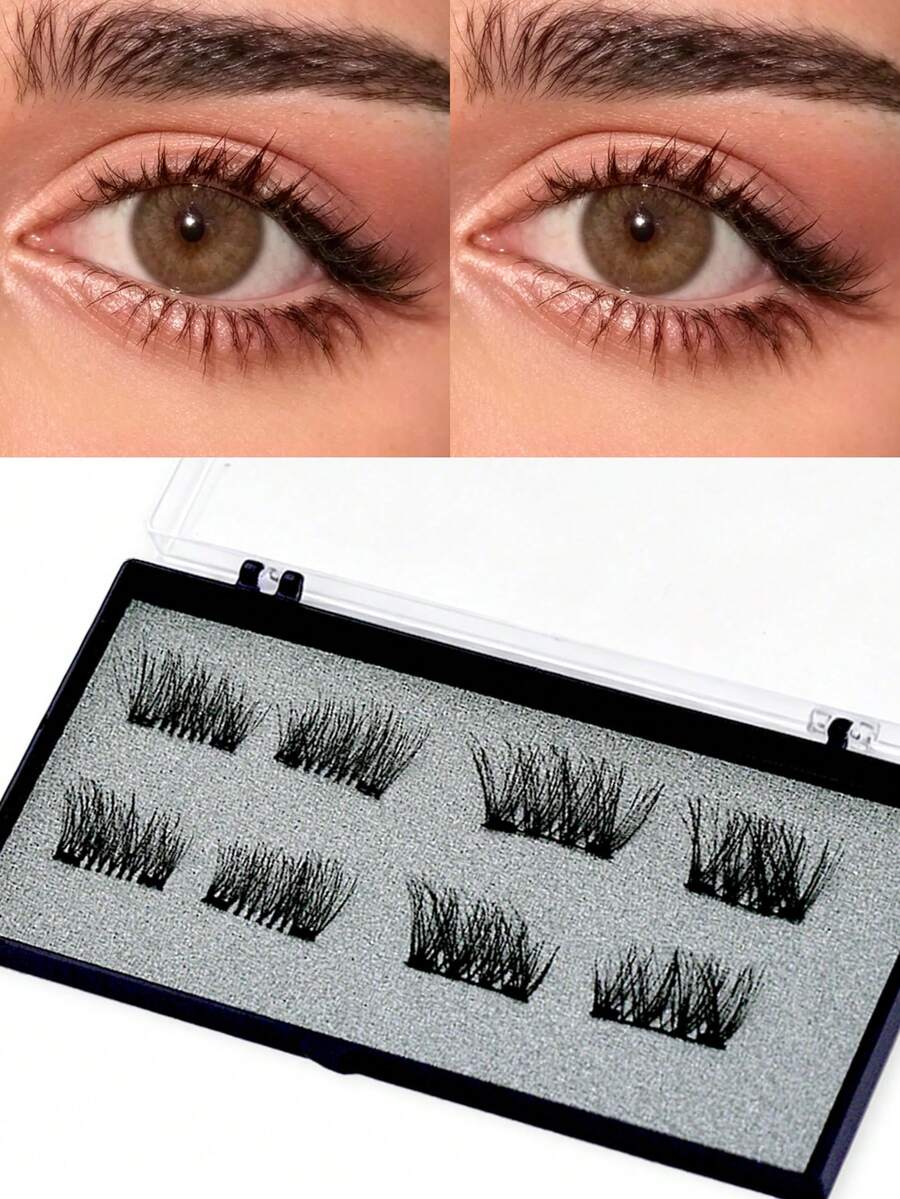 2 Pairs Magnetic False Eyelashes Half-Length No Glue Needed Long Natural Cat Eye Style Reusable Suitable For Eyelash Extensions Suitable For Beginners Makeup Artists Gift False Eyelash Clusters Magnetic Eyelashes - View 1