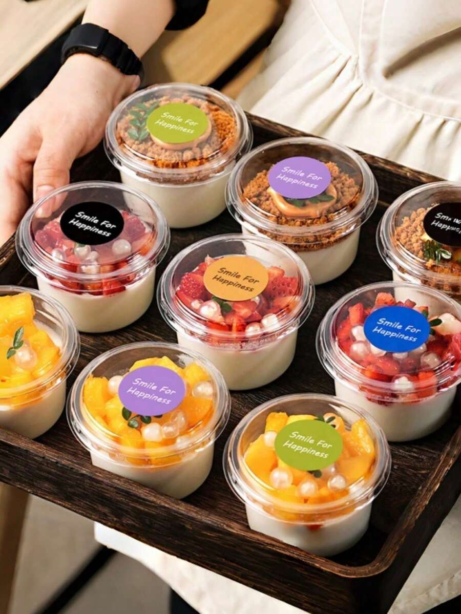 100pcs/50pcs High Quality Transparent Reusable PET Plastic Portion Cups With Snap Lid | Perfect For Holidays, Parties, Picnics And Daily Use - Dessert Bowls, Suitable For Ice Cream - Transparent - View 1