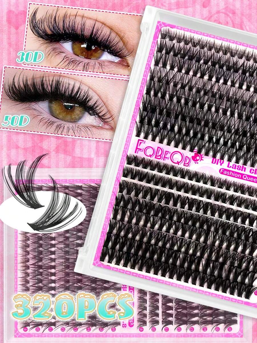 FQBFQB 320PCS Fluffy Lash Cluters,Cat Eye False Eyelashes, D Curl,3D Eyelashe Makeup Effect, Soft & Natural Looking False Lashes,Lashes Cluters,Fake Eyelashes,Individual Clusters,Dense Eyelashes For Daily Wear, Date Night, Party & Wedding Makeup