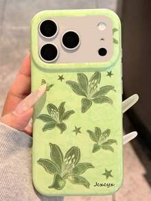 Casing Ponsel Mewah Motif Aurora Hijau Bunga Lili Kupu-kupu Bintang Kompatibel dengan iPhone 17 Pro Max 17 Pro 17 16 15 14 13 Pro Max Plus 15 Hijau Muda Pola Bunga Vintage Timbul Tekstur Riak Air Tidak Beraturan Berkilau - Hijau - View 1