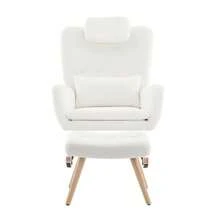 Modern Design: Rocking Chair, Rocking Chair With Footrest, Relaxation Chair, Reclining Chair, Lounge Chair With Armrests, Soft Velvet Upholstery, Load Capacity Up To 100 Kg. Suitable For The Bedroom, Living Room And Garden. - White - View 7