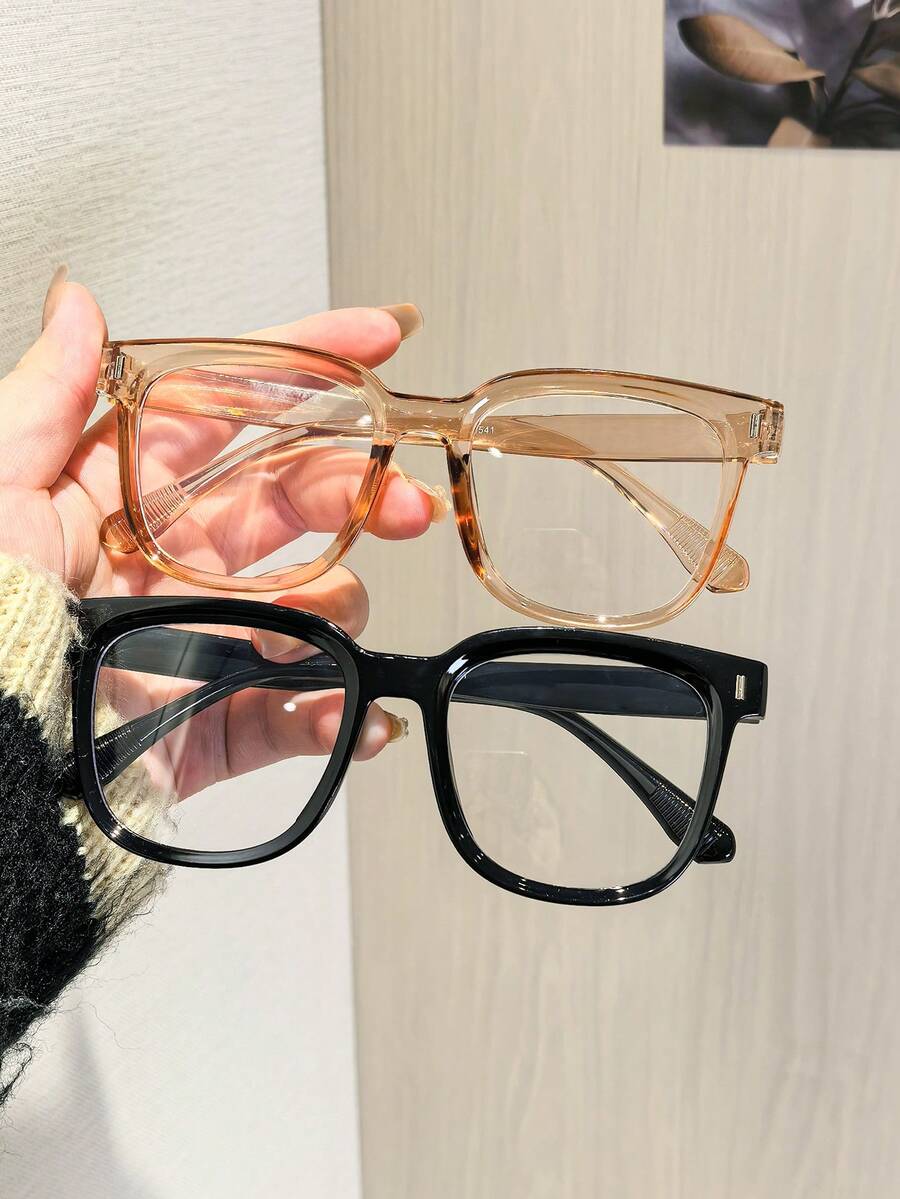 2 pièces Lunettes pour femmes en matériau PC, monture épaisse vintage unie, pour réunions d'affaires, rendez-vous décontractés, printemps et automne - Multicolore - Voir 1