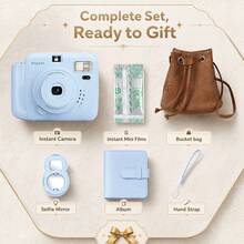 Popoto Instant Camera Set, Includes Selfie Mirror And Camera Storage Bucket Bag, Compact And Portable Essential For Travel, Auto Exposure Built-In Flash, Center-Axis Viewfinder For Offset-Free Photos, Capture Beach Sunset, Summer Party, Graduation Prom Unforgettable Moments (Battery Not Included) - View 7