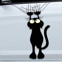1/2/4pcs Cartoon Hanging Black Cat Car Decal, Quirky Playful Scratch Kitten Vehicle Body Sticker, Cute Funny Cat Themed Auto Door Window Bumper Accent, Charming Whimsical Car Exterior Personalized Decoration. - Multicolor - View 5